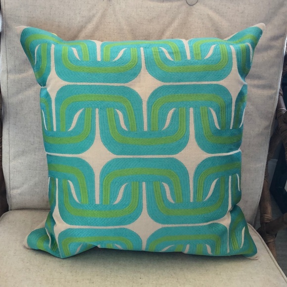 Trina Turk Embroidered Linen Pillow RARE! - Picture 1 of 3